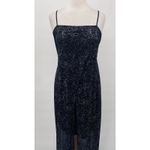 Vintage Y2k Maxi Overlay Glitter Floral Dress Split Front Gown Black Silver Size M Photo 2