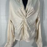 Topshop  Knot Front Ivory  Satin Long Sleeve V Neck Top Size 4 NWT Photo 3