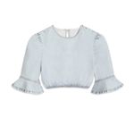 We Wore What NWT  Crop Top Comfort Denim Super Light Stone Wash Ruffle Sleeves sz L Photo 2