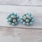 Vintage Clip On Earrings Light Blue Cluster 1" Photo 1