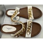 Tahari ‎ Jazzy Helga Gold Chain Strap Slides Size 6.5 Photo 3