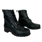 Ralph Lauren Lauren Zera Leather Lace Up Ankle Boots Black Buckle Womens Size 7B Photo 9