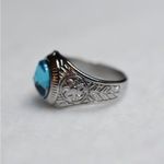 Source Unknown Elegant Engraved Design Band Blue Beveled Glass Stone Size 9 Glam Statement Ring Photo 0