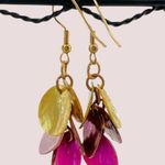 Gold Pink Ombré Seashell Dangle Earrings on Gold Tone Wires Photo 1