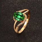 14K Rose Gold Plated Adjustable Birthstone Green Crystal Emerald Ring for Women Photo 2
