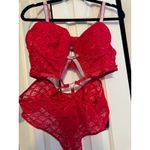 BodyRage Red Lace Bodysuit‎ Lingerie Rhinestone Straps Valentine's Day NEW 1X Photo 4