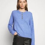 Madewell NEW Donegal bowden Henley Sweater in Coziest Yarn, blue, 4X Photo 3