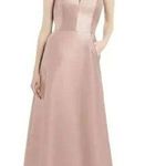 Alfred Sung NWT Strapless Notch Satin Twill Maxi Dress Pockets 2 Toasted Sugar Photo 0