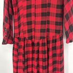Vintage Phool Buffalo Plaid Maxi Shirt Dress Button Front Puff Sleeves Red Sz M Size M Photo 11