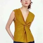 ZARA  Knotted V Neck Sleeveless Mustard Top Blouse Photo 0
