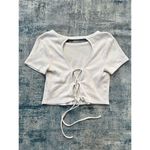 Wild Fable White Tie Lace Up Back Short Sleeve Crop Top Medium Photo 1