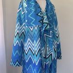 Rafaella  Studio Woman Blue, Black & White Zigzag Pattern Open Front Cardigan Photo 0