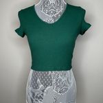 Green Ribbed V Neck Crop T Photo 0