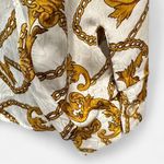 Vintage Satin Equestrian Chain Print Blouse Heritage Preppy Baroque Top Large Gold Photo 5
