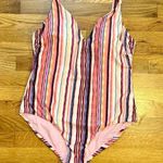 Raisin's  Curve Women 16 W Pink Striped v-neck Adjustable Strap One Piece Swimsuit Photo 0