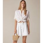 J.Crew  Embroidered Lace Trim Button Up Shirt Cotton Voile White US 10 NWT Photo 2