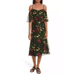GREY by Jason Wu Black Floral Chiffon Silk Off Shoulder Midi Dress Size 6 Photo 5