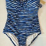 Michael Kors  Striped Logo-ring Halter 1pc Swimsuit Blue/ White NWT Size 10 Photo 0