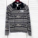 PINK - Victoria's Secret Pink by Victoria’s Secret Aztec Quarter Zip Pullover Shirt Black Cream Small Photo 6