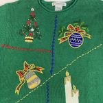 Victoria Jones  Christmas Sweater Size Medium Beads Embroidered Green Tree Ribbon Photo 2
