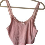 Y2k Pink Lace Trim Crop Cami Top Womens Small Bow Detail Soft Ribbed Coquette Photo 0