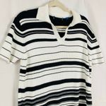 VTG Womens L White & Black Stripe Ribbed Polo Sweater Preppy 90s Old Money Retro Size L Photo 2