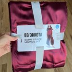 BB Dakota Satin Pajamas Loungewear Set Silky Burgundy Large Elastic Drawstring Waist Wide Leg Photo 8