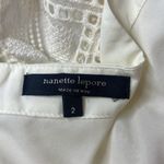 Nanette Lepore Top Boho Cream Lace Sheer Long Sleeve Embroidered Fringe SZ 2 Photo 5