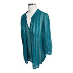 Black Rainn Teal Sheer Blouse Swiss Dot Boho Peasant Top Romantic Women's Large Photo 1