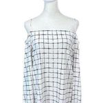 Mine Off The Shoulder White & Black Grid Pattern Long Sleeve Top Size Medium Photo 0