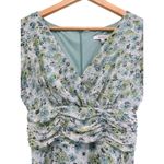 Vtg Y2K Dress Barn 4 Cottage Fairy Floral Ruched Midi Dress Sheer Flutter Sleeve Green Photo 1