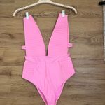 ASOS Candy Pink Plunging Neckline One Piece Swimsuit Size 6 Photo 1