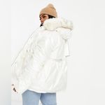 Larry Levine Women's Cream Fox Fur Hooded Jacket Photo 8