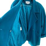 Vintage 100% Wool Vibrant Teal Blue Double Breasted Pea Coat Plus Size 16 Photo 3