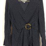 Topshop  Navy Blue Polka Dot Mini Dress Size 8 Long Sleeve Wrap Ring Nautical Photo 7