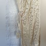 Vintage Womens Tunic Coverup Beige Crochet Tassel Relaxed Sheer Hippie Boho; M Tan Size M Photo 1