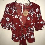 VICI Red Floral Crop Wrap Top  Photo 0