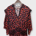 IRO  River Smocked Fil Coupe Mini Dress Women's Size 2‎ Red Blue Silk Blend Print Photo 4