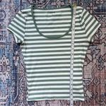 Hollister Ribbed Seamless Fabric Scoop Baby Tee Size Small Green White Stripes Photo 6