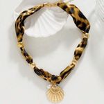 🐆🐆🐆BOGOHO 🐆🐆🐆Leopard Print Scarf Necklace with Gold Shell Pendant Photo 3