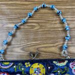 Vintage Satin Embroidered Beaded Evening Bag Beaded Strap Kiss Lock Closure Blue Photo 3