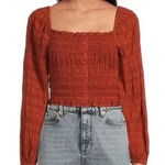 Gianni Bini Smocked Peasant Top Long Sleeve Burnt Orange Rust Red Size XS New Photo 0