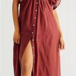Free People Samantha Embroidered Puff Sleeve Button Front Maxi Dress Medium Photo 0