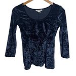 Vintage Y2K Top Women Size S Blue Velvet 3/4 Sleeve Stretch Fitted Bratz Witchy Photo 0