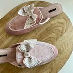 Victoria's Secret VS Y2K Pink Velour Velvet Bow Sequin Embellished Almond Toe Mules - 7 Photo 1