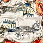 VINTAGE EQUESTRIAN horse and carriage orange silky SCARF 35’/35’ inches Photo 13