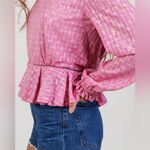 Stine Goya Medium Shirley Top Stars Pink Long Sleeve Peplum Open Back Blouse Photo 8