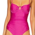 JONATHAN SIMKHAI Satin Ruched Cup Underwire Dragon Fruit Swimsuit Photo 0