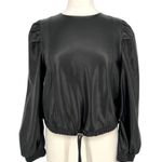 ZARA  Womens Black Faux Leather Long Puff Sleeve Drawstring Top  Size Large Photo 0