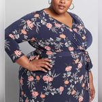 Lane Bryant  Navy Floral Faux Wrap Mini Dress Coquette Cottage Vacay Size 22/24 Photo 2